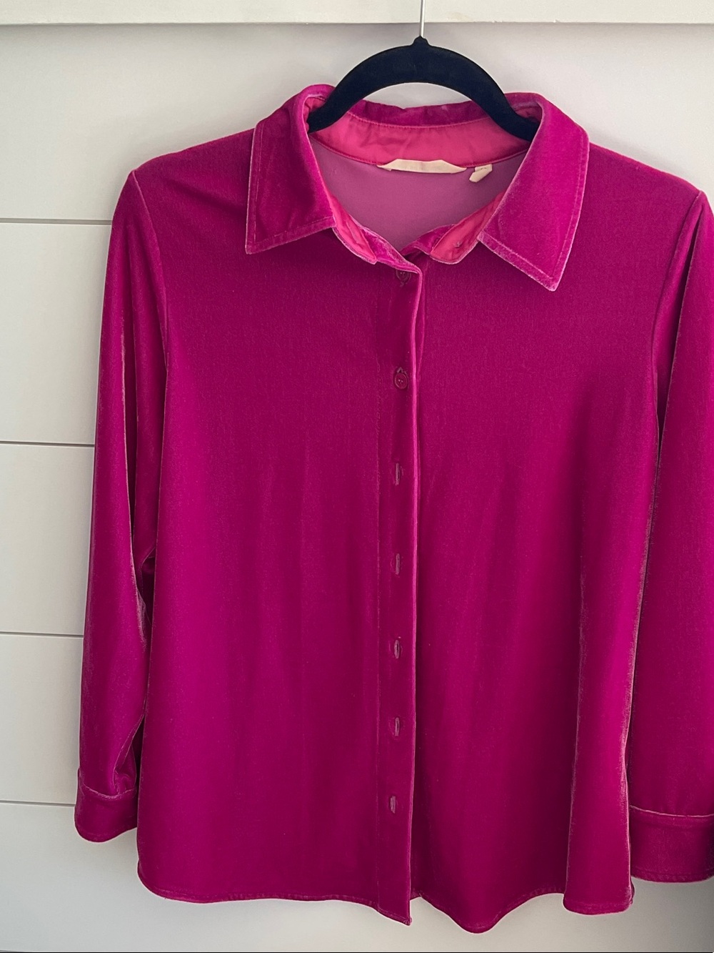 Soft Surroundings Fuchsia Button-Up Velvet Shirt